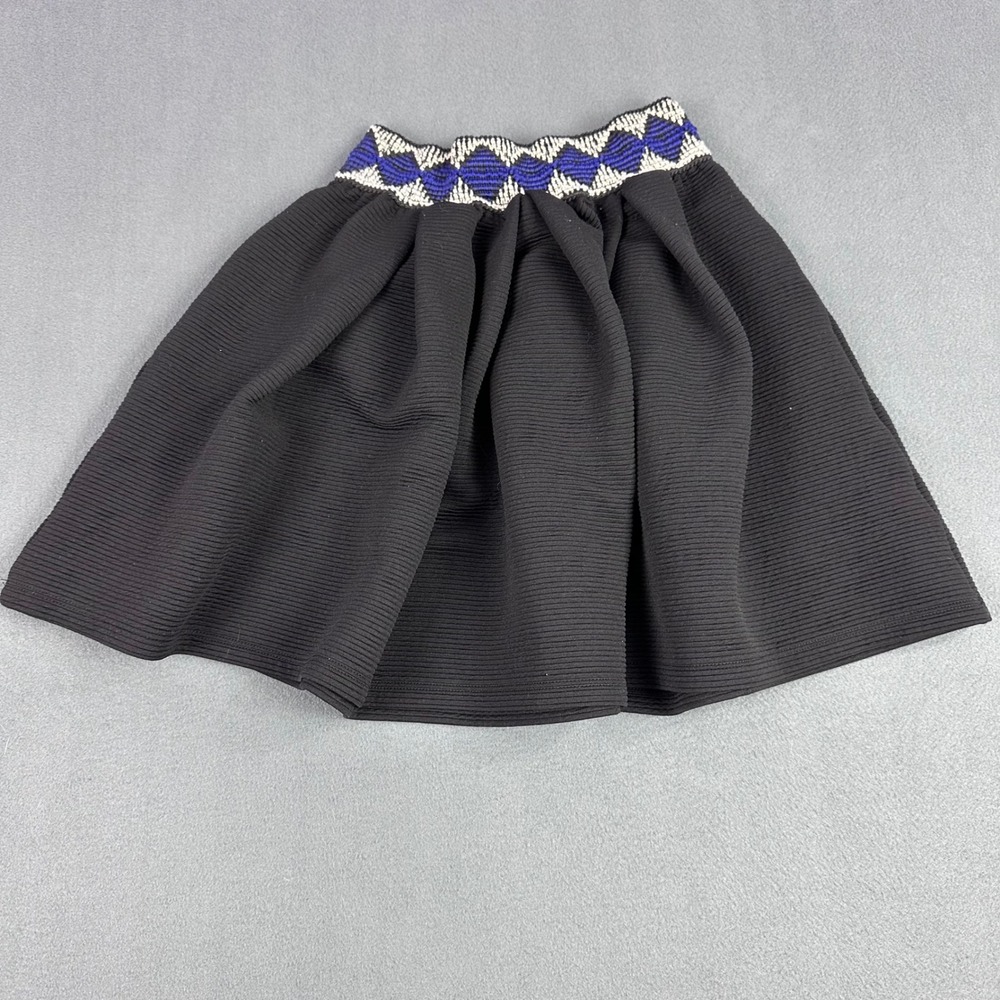 Birdcage Black Ribbed Flared Skirt Blue Diamond Embroidered Waistband Medium USA